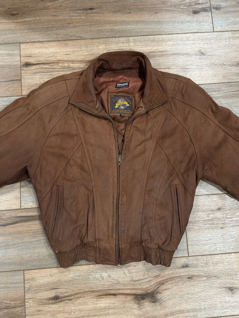 WILSON’S LEATHER Vintage 80s Brown Leather Bomber Jacket | Size Large